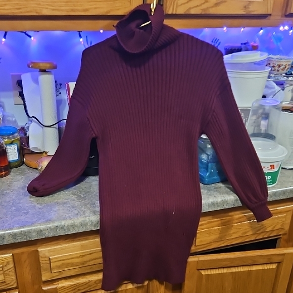 Burgundy Turtleneck Sweater Dress - Picture 1 of 4